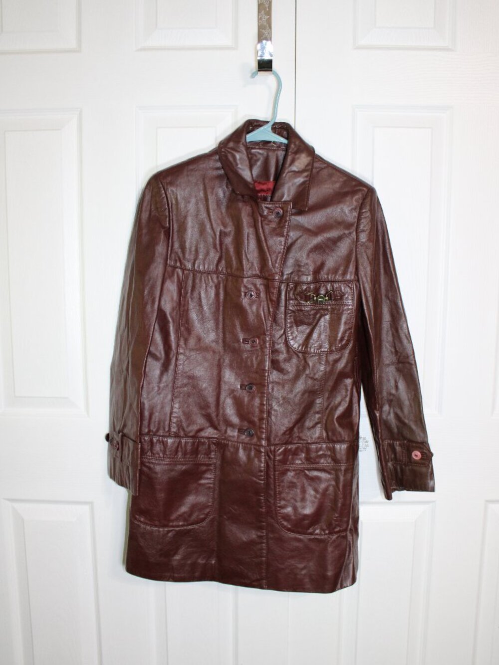 Vintage Etienne Aigner Burgundy Brown Leather Coat with Two Aigner Purses Bundle